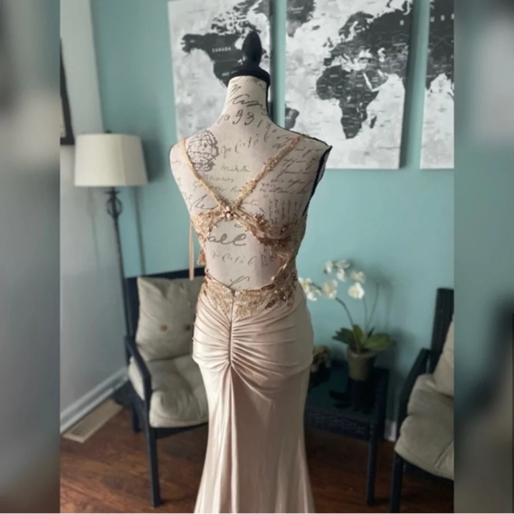 Champagne gold evening gown prom dress or formal dress - Picture 5 of 7